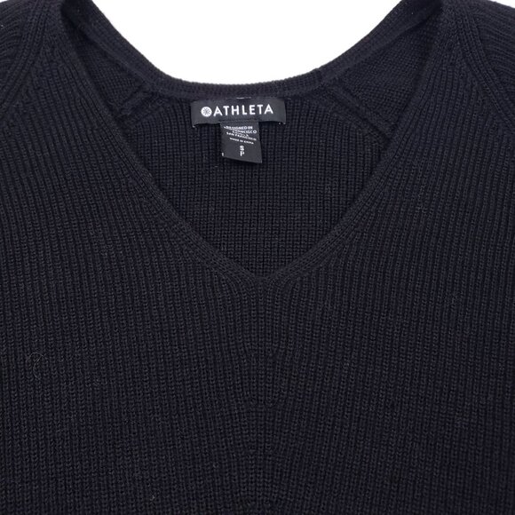 Athleta Womens Black V-Neck Sweater Long Sleeve SP Merino Wool Blend - Picture 2 of 11